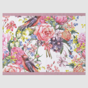 Papel De Seda Folhas Rosa Suaves e Flores Design