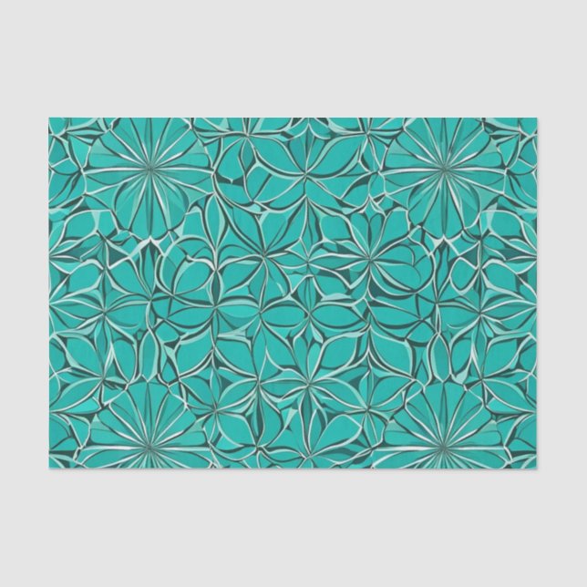 Papel De Seda Folhas Teais e Verdes (Frente )