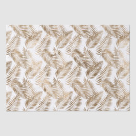 Papel De Seda Folhas Tropicais Brancas Douradas