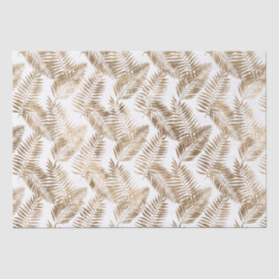 Papel De Seda Folhas Tropicais Brancas Douradas
