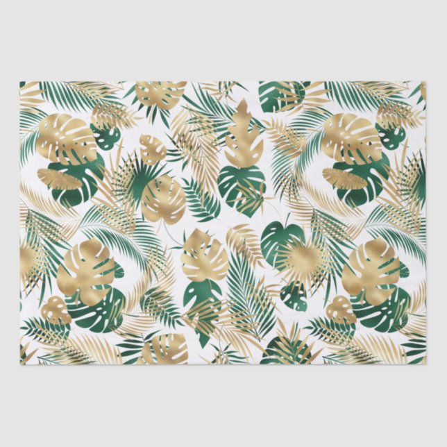 Papel De Seda Folhas tropicais Douradas e verdes (Frente )