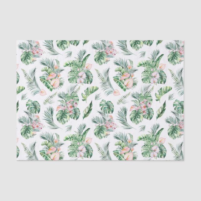 Papel De Seda Folhas tropicais e flores botânicas (Frente )