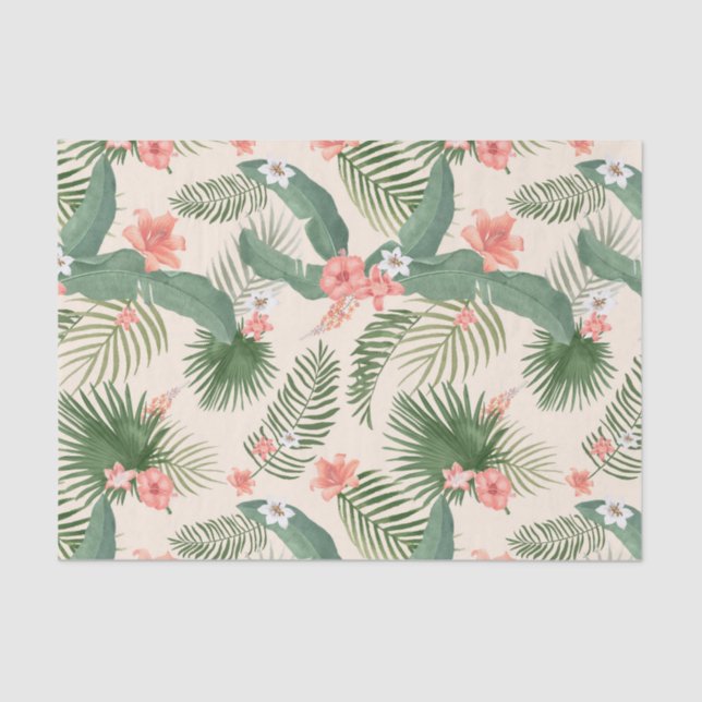 Papel De Seda Folhas Tropicais e Flores Padrão Selvagem   (Frente )