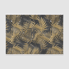 PAPEL DE SEDA FOLHAS TROPICAIS PRETAS E DOURADAS