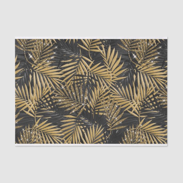 PAPEL DE SEDA FOLHAS TROPICAIS PRETAS E DOURADAS (Frente )