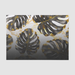 Papel De Seda Folhas tropicais pretas e Ouros