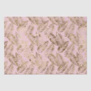 Papel De Seda Folhas Tropicais Rosa Douradas