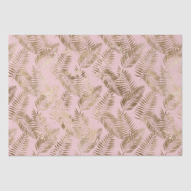 Papel De Seda Folhas Tropicais Rosa Douradas (Frente )