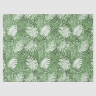 Papel De Seda Folhas verdes de aquarela tropical