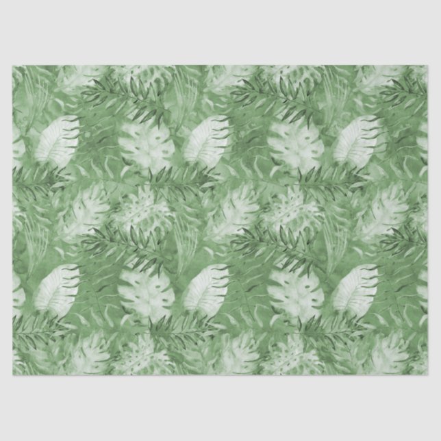 Papel De Seda Folhas verdes de aquarela tropical (Frente )