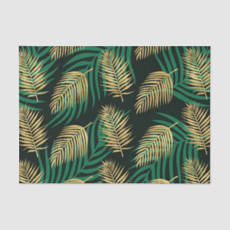 Papel De Seda Folhas verdes e Douradas selvagens contra o negro