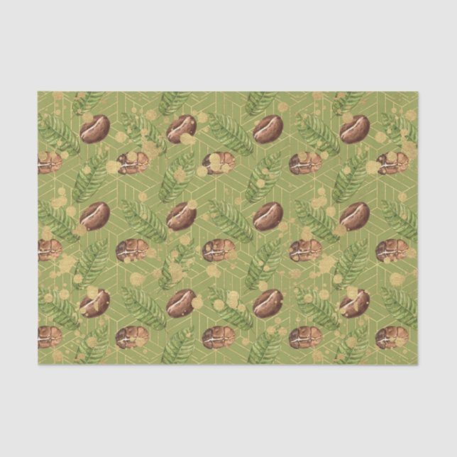 Papel De Seda Folhas verdes e feijões de café (Frente )