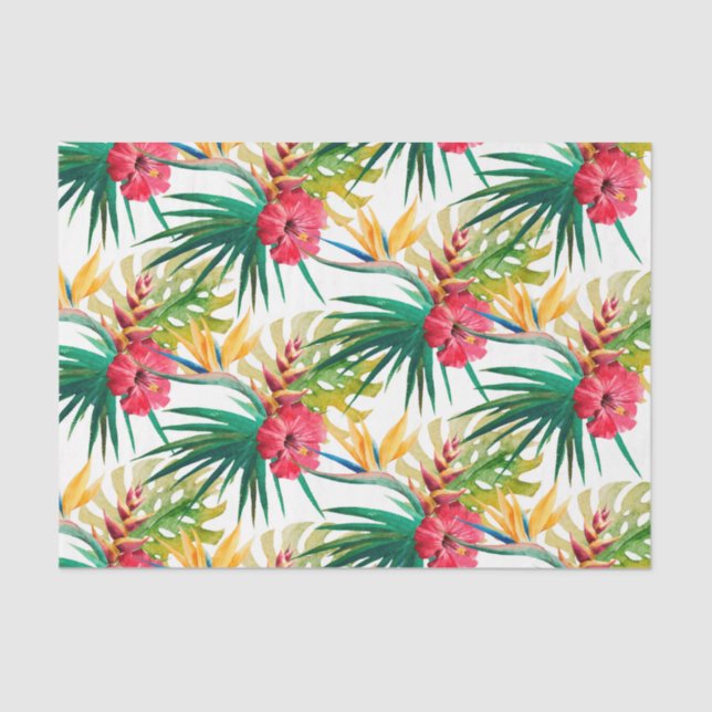 Papel De Seda Folhas Verdes e Flores Vermelhas (Frente )