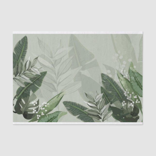 Papel De Seda Folhas verdes tropicais (Frente )