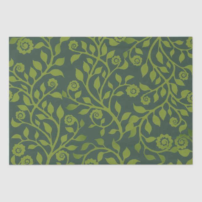 Papel De Seda Foliage Elegante Boho Chic Natureza Verde (Frente )