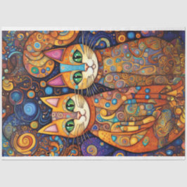 Papel De Seda Folk Art Bright Colorida Cats Decoupage