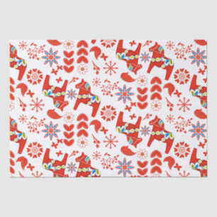 Papel De Seda Folk Art Dala Corse Vermelho Sueco Padrão Floral