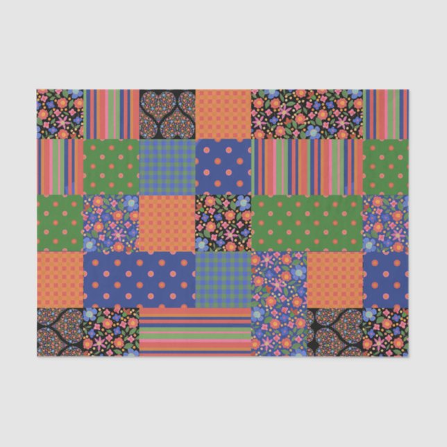 Papel De Seda Folk Art Style Faux Patchwork Tecido (Frente )
