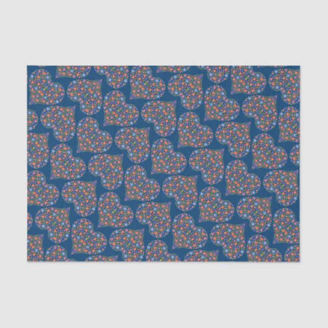 Papel De Seda Folk Art Style Floral Hearts Tissue Paper (Frente )