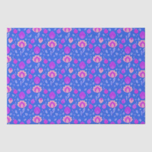 Papel De Seda Folkore Floral Moderno // Azul Brilhante-Púrpura-R
