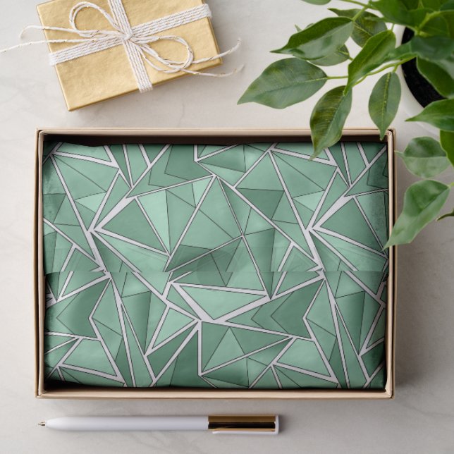 Papel De Seda Formas geométricas padrão abstrato verde (Presente)