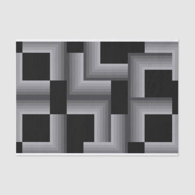 Papel De Seda Formas quadradas pretas, prateadas, legal, únicas, (Frente )