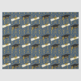 Papel De Seda Formatura Azul e Dourada Ornamentada