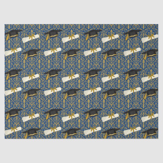 Papel De Seda Formatura Azul e Dourada Ornamentada (Frente )
