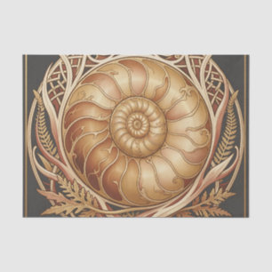 Papel De Seda Fóssil de Ammonite Dourado Moldura Celta Padrão Or