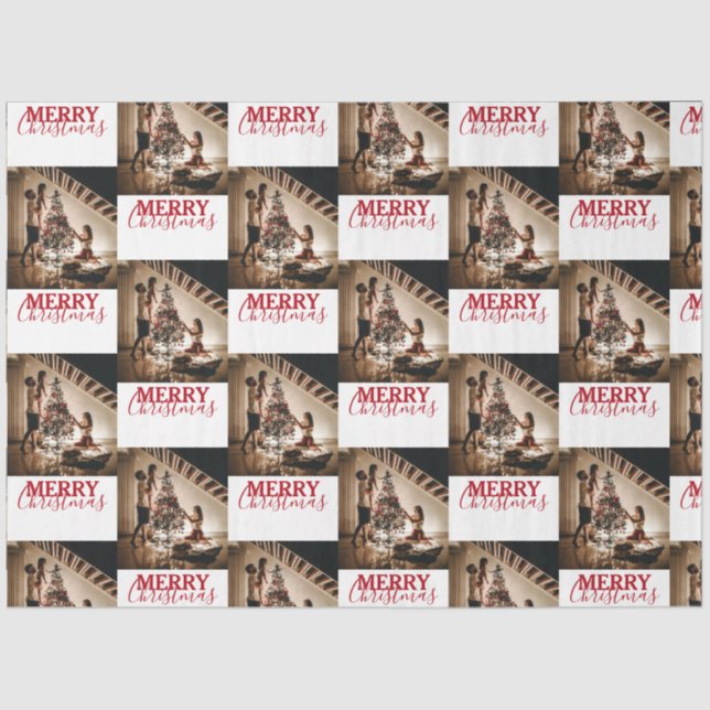 Papel De Seda Foto da família personalizada Feliz Natal (Frente )