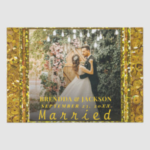 Papel De Seda Foto de Casamento Dourado Elegante de Natal Casado