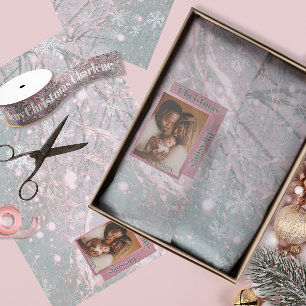 Papel De Seda Foto de Natal de Inverno Rosa da Família