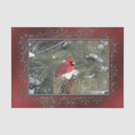 Papel De Seda Foto de pinheiro de neve cardeal