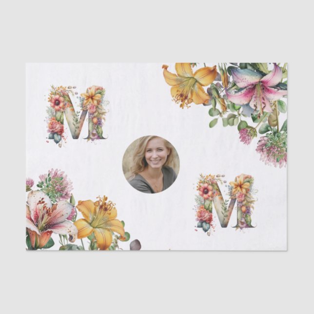 Papel De Seda Foto personalizada de flor de Dia de as mães MOM (Frente )
