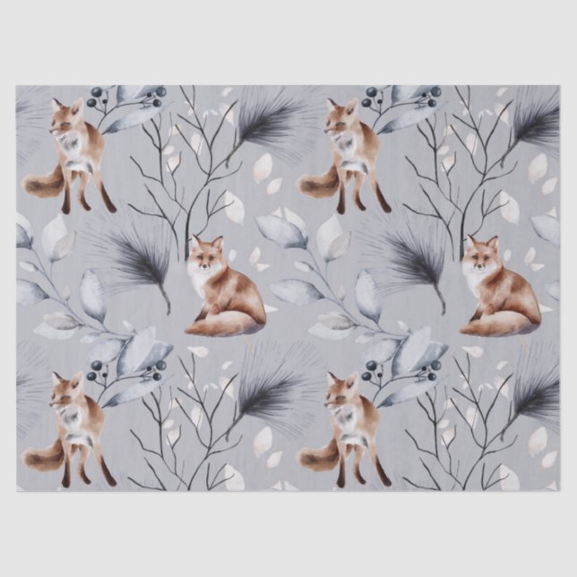 Papel De Seda Fox Botânica De Inverno (Frente )