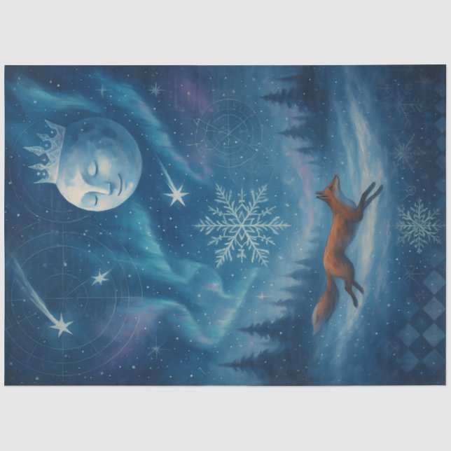 Papel De Seda Fox Celestial e Fantasia Gótica da Lua de inverno (Frente )