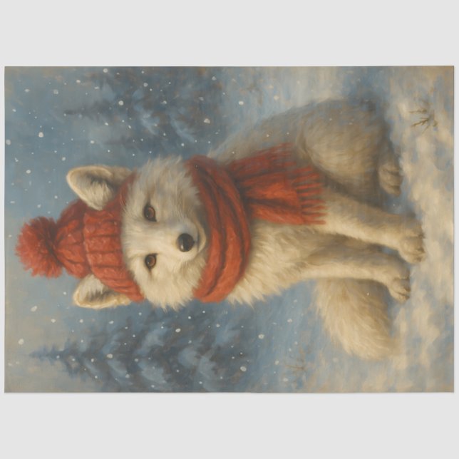 Papel De Seda Fox de inverno no Natal Vermelho (Frente )