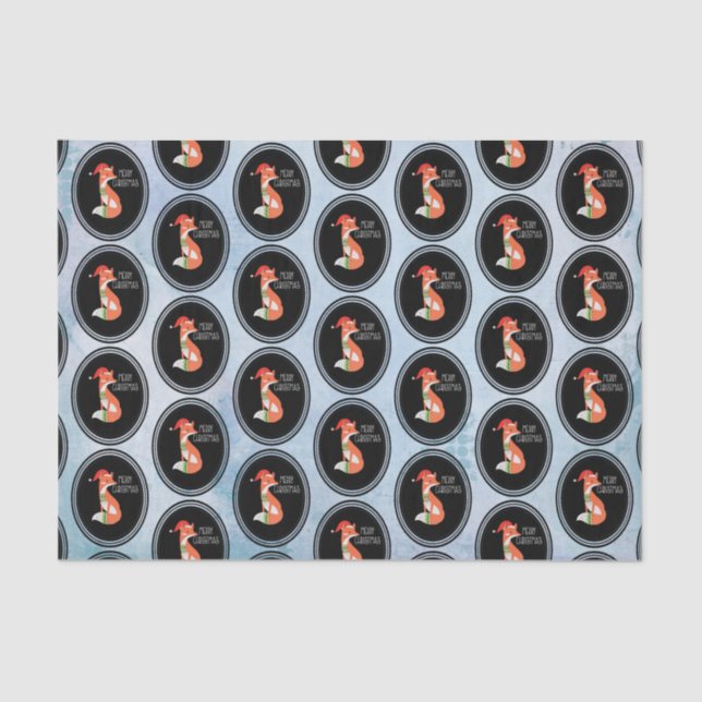 Papel De Seda Fox Laranja no Red Santa Hat Feliz Natal (Frente )