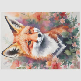 Papel De Seda Fox Retrato Vermelho Arte Floral