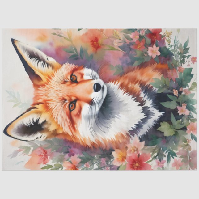 Papel De Seda Fox Retrato Vermelho Arte Floral (Frente )