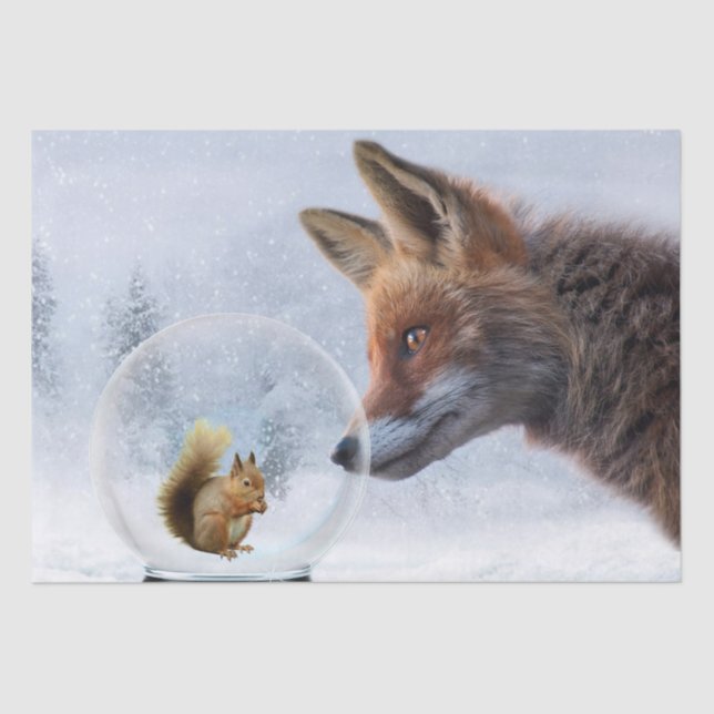 Papel De Seda Fox Squirrel Winter Snow Globe (Frente )