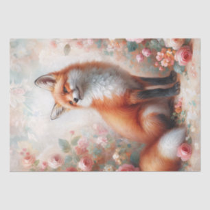 Papel De Seda Fox Vermelha Entre Rosas Arte Floral