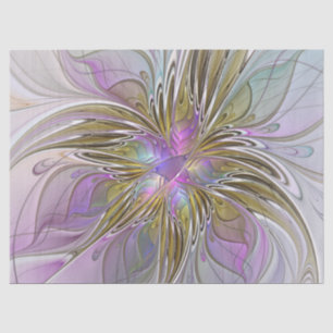 Papel De Seda Fractal Abstrato Colorida Floral, Rosa E Dourada