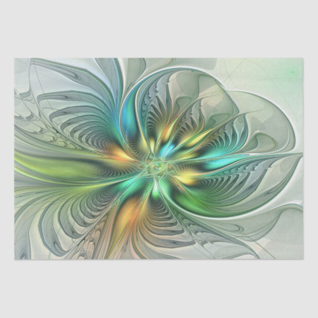 Papel De Seda Fractal de Flor Abstrato moderna fantasia colorida (Frente )