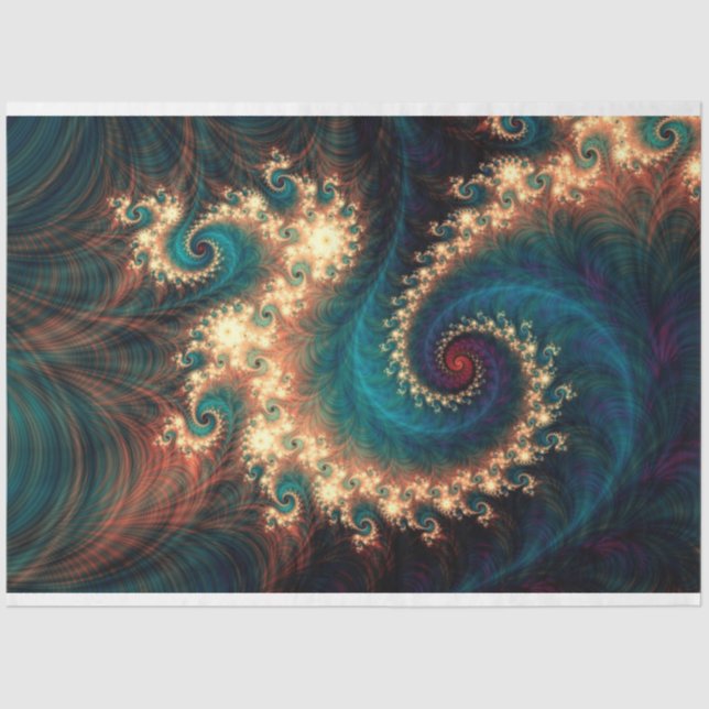 Papel De Seda Fractal Teal Fantasy Espiral Abstrato 26 Decoupage (Frente )