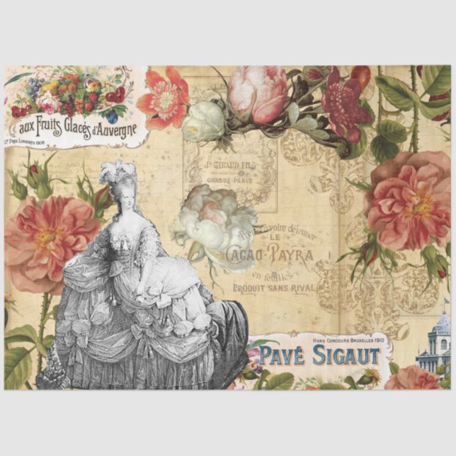 Papel De Seda Francês Floral Marie Antoinette Ephemera Decoupage (Frente )