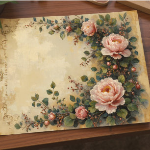 Papel De Seda Francês Vintage Blush Rosa Rosa Rosa Floral Decoup
