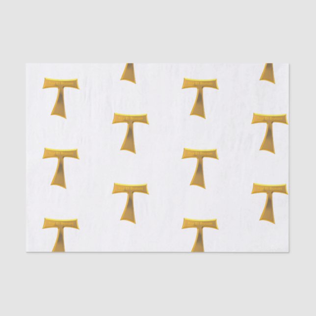 Papel De Seda Franciscan Tau Cross Pax Et Bonum Dourado Metálico (Frente )