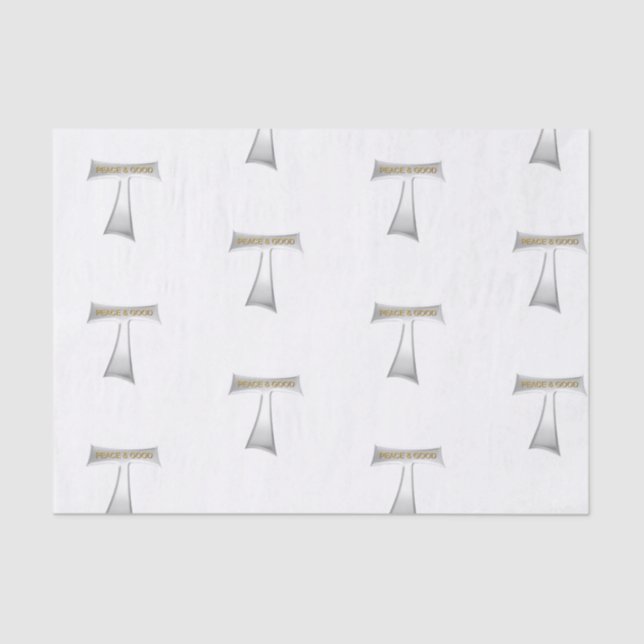 Papel De Seda Franciscan Tau Cross Peace e Good Silver & Dourado (Frente )