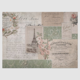 Papel De Seda Franco - Script Vintage Ephemera Eiffel Tower Flor